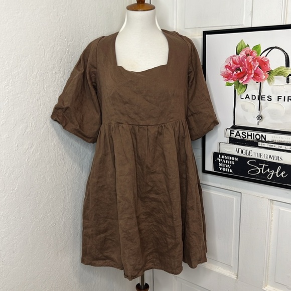 Seafolly Beach Edit Shoreline Linen Cover Up Dress in Brown Size L - Picture 4 of 9